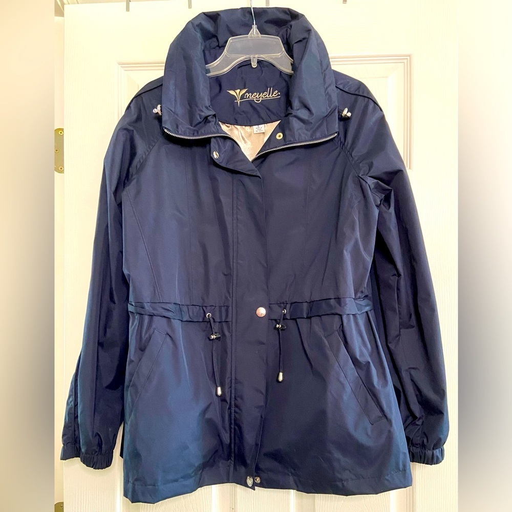 Neyelle Rain Jacket Women’s large 80s Vintage Navy Double Drawstring Lined